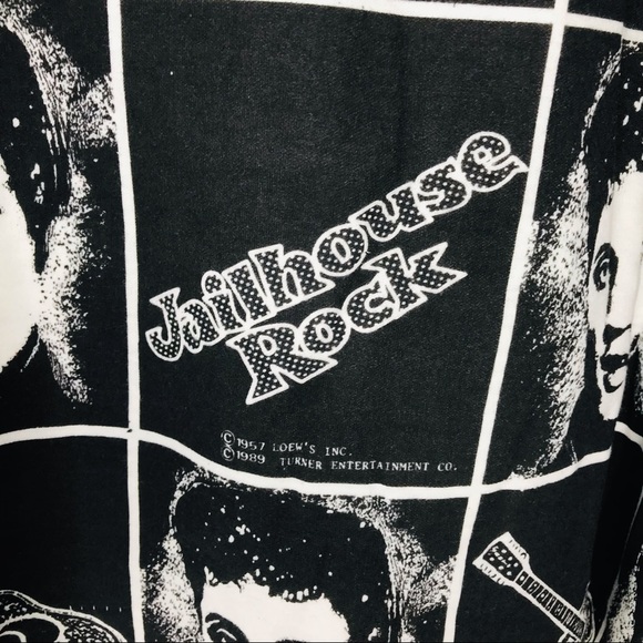 VTG Elvis Presley Jailhouse Rock AOP Print 3/4 Sleeve Shirt Liberty Flyer Large - Picture 3 of 5